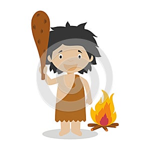 Prehistory cartoon character. Vector Illustration.