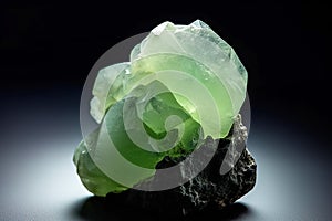 Prehnite is a rare precious natural stone on a black background. AI generated. Header banner mockup with space.