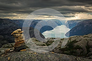 Preiekestolen - The Pulpit Rock, Norwegian Cliff Tourist Destination at Lysefjorden, Stavanger, Norway