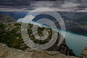 Preiekestolen - The Pulpit Rock, Norwegian Cliff Tourist Destination at Lysefjorden, Stavanger, Norway