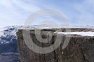 Preikestolen or Prekestolen, a 604 m high cliff in Norway, located by the Lysefjord