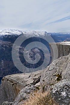 Preikestolen or Prekestolen, a 604 m high cliff in Norway, located by the Lysefjord