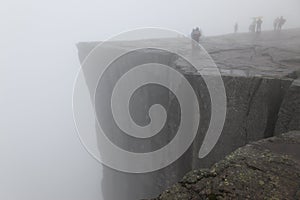 Preikestolen rock taken in deep fog, Norway