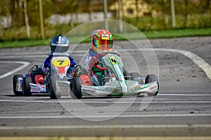 PREJMER, BRASOV, ROMANIA - MAY 3: Unknown pilots competing in National Karting Championship Dunlop 2015,