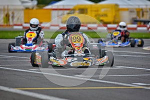 PREJMER, BRASOV, ROMANIA - MAY 3: Unknown pilots competing in National Karting Championship Dunlop 2015,