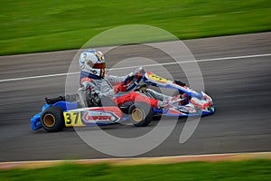 PREJMER, BRASOV, ROMANIA - MAY 3: Unknown pilots competing in National Karting Championship Dunlop 2015,