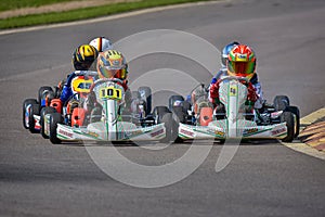 PREJMER, BRASOV, ROMANIA - MAY 3: Unknown pilots competing in National Karting Championship Dunlop 2015,