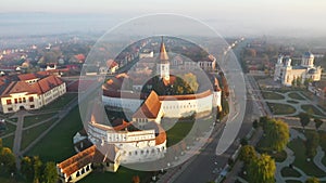 Prejmer, Romania - Aerial footage drone flying view of fortified church, Transylvania