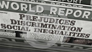 Prejudices, bias, discrimination and social inequalities newspaper printing press