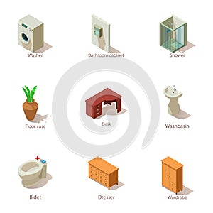 Premise icons set, isometric style