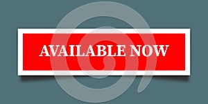 Available now label on red