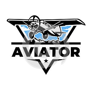 Premium Aviator Logo Emblem. Small Propeller Plane Aircraft Vector Isolated