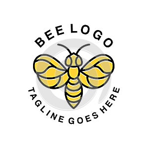 Premium Bee Logo Monoline Design Vector illustration Beekeeping badge symbol icon