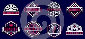 Premium best quality vector emblems set over dark, badges and logos collection for different products and business, classic