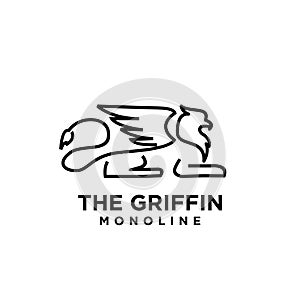 Premium black minimal Griffin Mythical Creature Emblem mascot Line Vector Design Logo