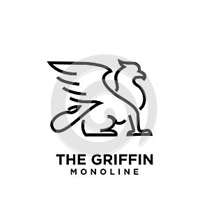 Premium black minimal Griffin Mythical Creature Emblem mascot Line Vector Design Logo