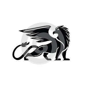 Premium black minimal Griffin Mythical Creature Emblem mascot Vector Design