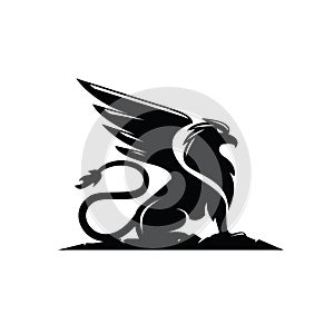 Premium black minimal Griffin Mythical Creature Emblem mascot Vector Design