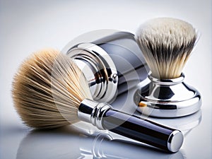 Premium Black Razor and Shaving Brush Set A CloseUp Showcase of Exquisite Craftsmanship and Timeless Design photo