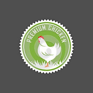 Premium chicken logo. Labels, badges and design elements. Organic style. Green eco chicken stickers. Vector Illustration