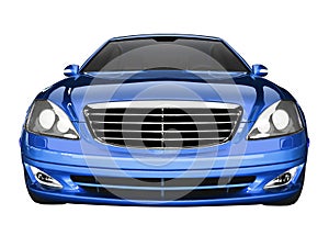 Premium class blue car front view