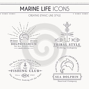 Premium class emblems with sea dolphin, dolphinarium, fishing club photo