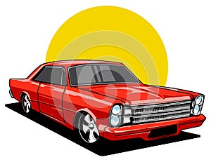 Premium classic saloon car vector illustration for printed use in red coloring