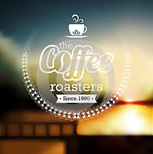 Premium coffee label over defocus background photo