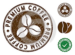 Premium Coffee Stamp with Grunge Texture