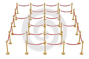 Premium Crowd Control Barriers, red roped line. 3D rendering