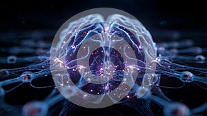 Neural Network Brain Visualization with Glowing Neural Nodes. Artificial Intelligence Deep Learning Structure and Central Brain.