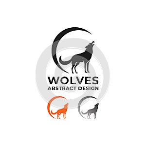 Premium elegant vector wolf howling on moon night logo design vector symbol icon illustration