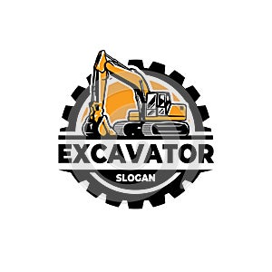 Premium Excavator Logo Emblem, Circle Badge, Vector Isolated Template Set
