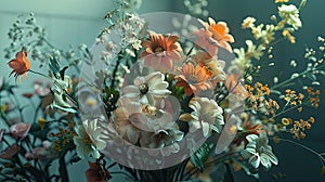 premium flowers, meticulously arranged at the center of the screen, featuring photorealistic details and impressive