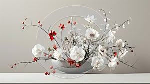 premium flowers, meticulously arranged at the center of the screen, featuring photorealistic details and impressive