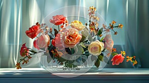 premium flowers, meticulously arranged at the center of the screen, featuring photorealistic details and impressive