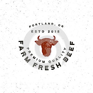 Premium fresh beef label. retro styled meat shop emblem. vector illustration