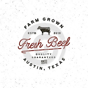 Premium fresh beef label. retro styled meat shop emblem. vector illustration