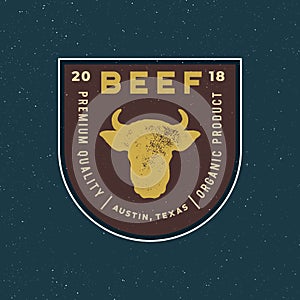 Premium fresh beef label. retro styled meat shop emblem. vector illustration