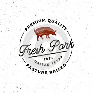 Premium fresh pork label. retro styled meat shop emblem. vector illustration
