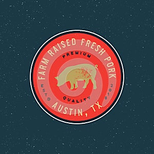 Premium fresh pork label. retro styled meat shop emblem. vector illustration