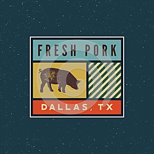 Premium fresh pork label. retro styled meat shop emblem. vector illustration
