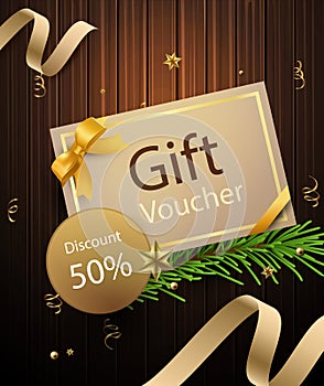 Premium gift voucher on wooden background