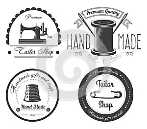 Premium handmade clothes in tailor shop logotypes set