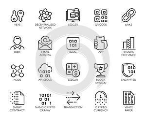 Premium Icons Pack on Blockchain System, Crypto Technology . Such Line Signs as Cryptocurrency Decentralised Network photo