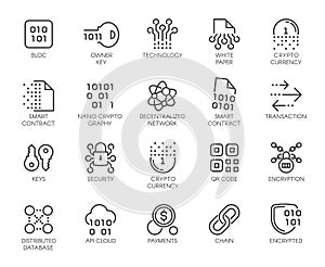 Premium Icons Pack on Blockchain System, Crypto Technology . Such Line Signs as Cryptographic Decentralised Database photo