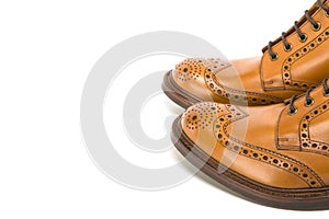 Premium Leather Tanned Brogue Boots Toes Closeup