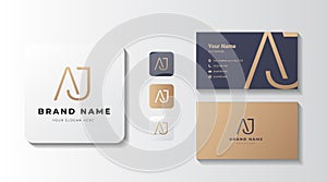 Premium letter AJ logo with golden design