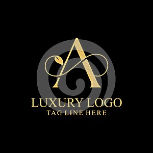 Premium Monogram Letter A Initials Logo. Symbol Icon Vector Design. Luxury Leaf Logotype.