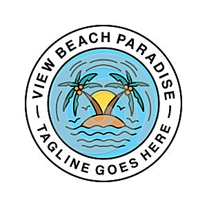 Premium Monoline View Beach Logo Design Emblem Vector illustration Summer Ocean badge symbol icon